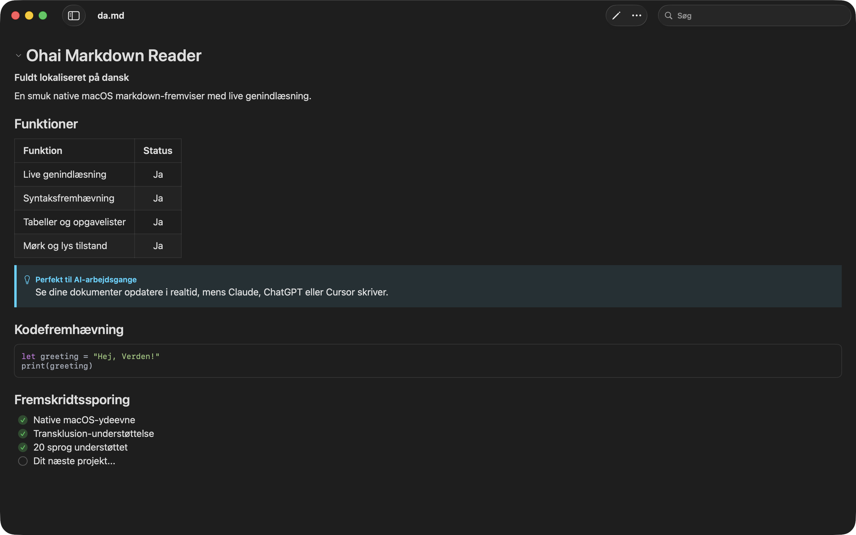 AI-assistent skriver en markdown-rapport i realtid